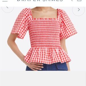 Draper James NWT Deanna Smocked Top in Poppy Red Gingham XL